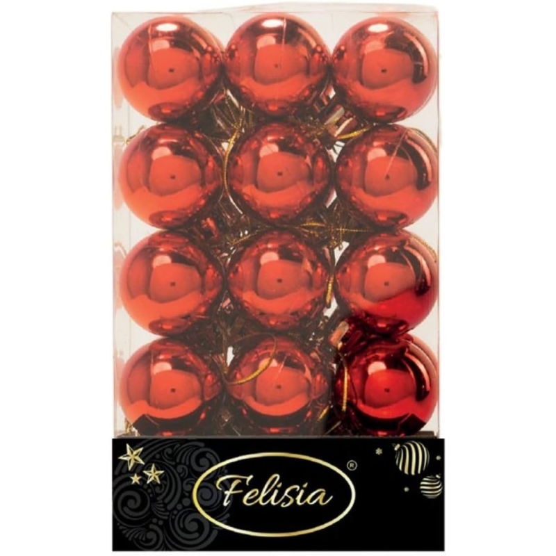 Set 30 Sfere di Natale in Plastica Lucide Ø 3Cm – Vari Colori - Rosso