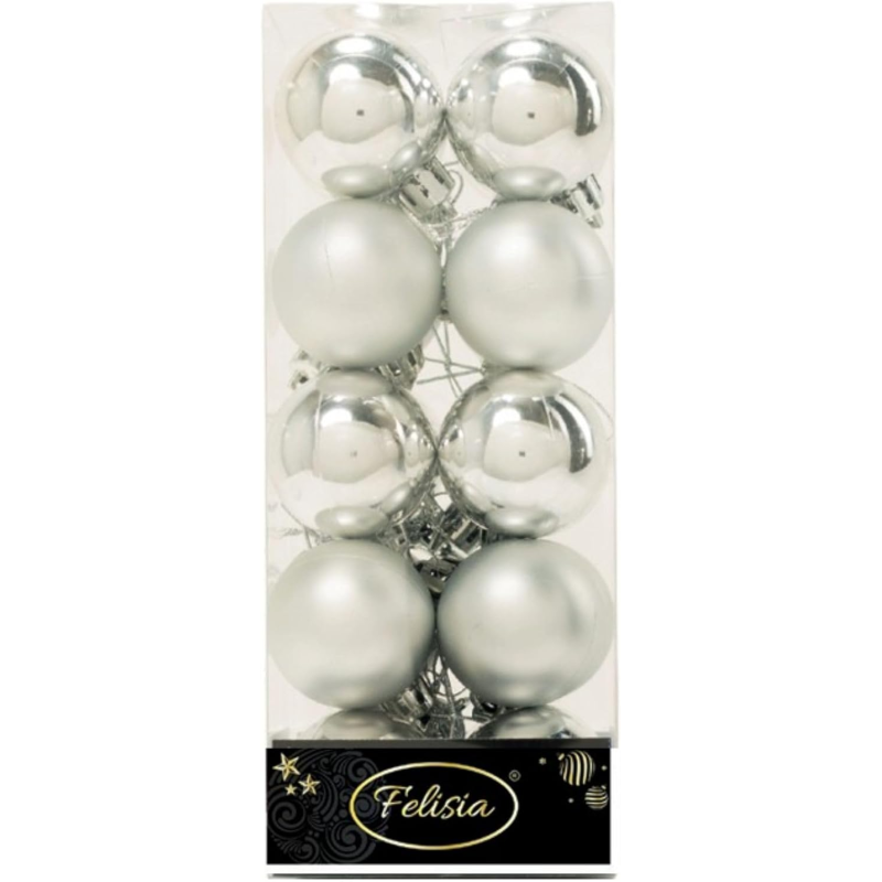 Set 20 Sfere di Natale in Plastica Ø 4Cm – Assortite Lucide e Opache – Vari Colori - Argento