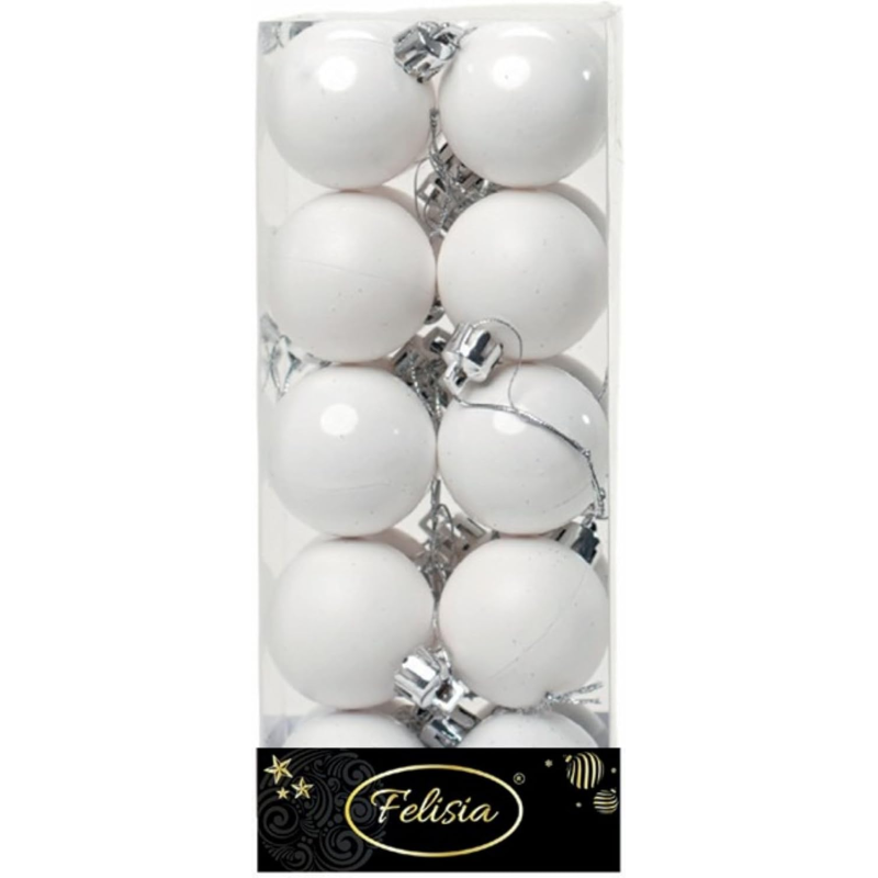 Set 20 Sfere di Natale in Plastica Ø 4Cm – Assortite Lucide e Opache – Vari Colori - Bianco