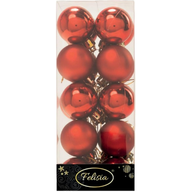 Set 20 Sfere di Natale in Plastica Ø 4Cm – Assortite Lucide e Opache – Vari Colori - Rosso