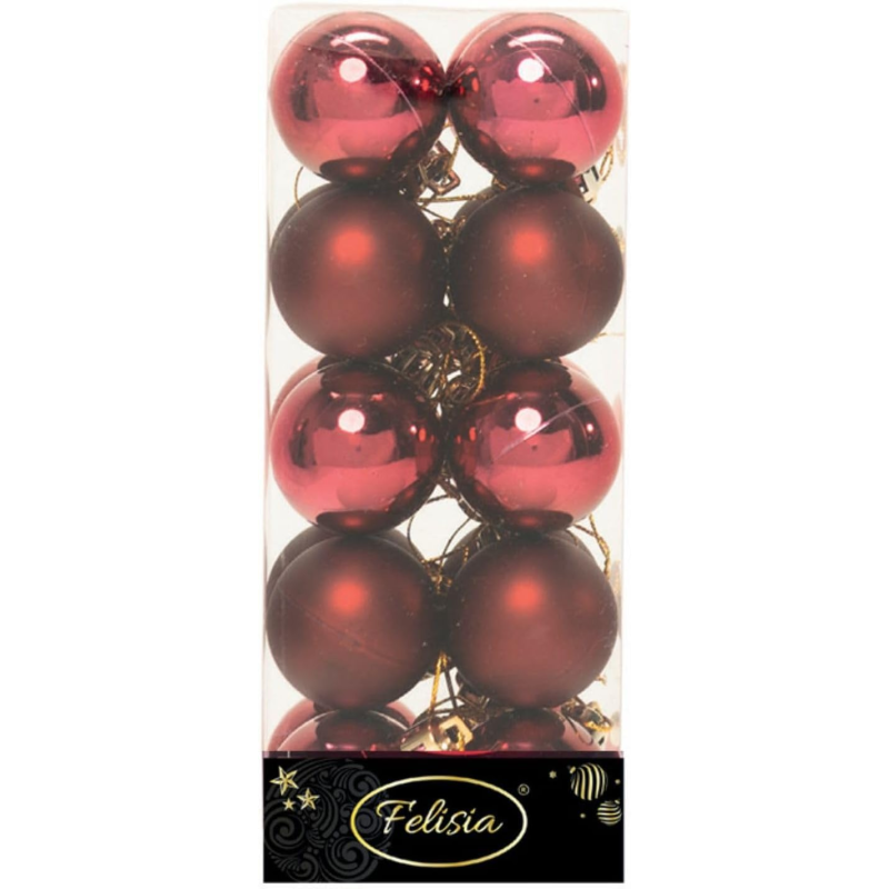 Set 20 Sfere di Natale in Plastica Ø 4Cm – Assortite Lucide e Opache – Vari Colori - Burgundy