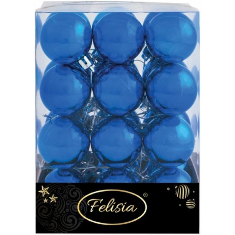 Set 24 Sfere di Natale in Plastica Lucida Ø 4Cm – Vari Colori - Blu Lucido
