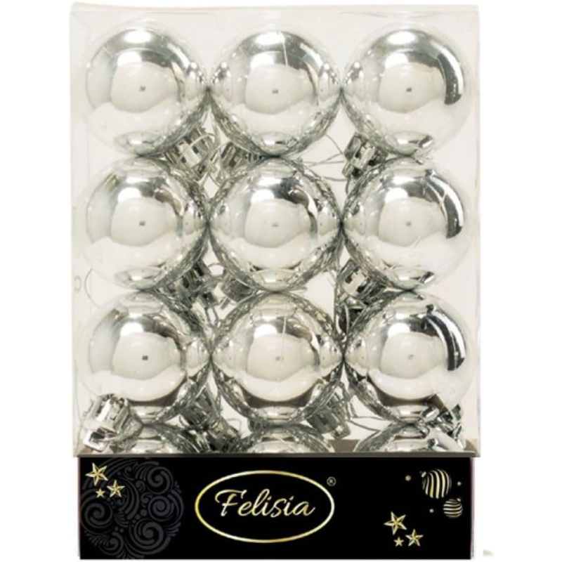 Set 24 Sfere di Natale in Plastica Lucida Ø 4Cm – Vari Colori - Argento Lucido