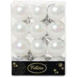 Set 24 Sfere di Natale in Plastica Lucida Ø 4Cm – Vari Colori - Bianco Iridescente