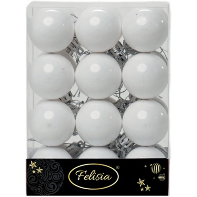 Set 24 Sfere di Natale in Plastica Lucida Ø 4Cm – Vari Colori - Bianco Lucido