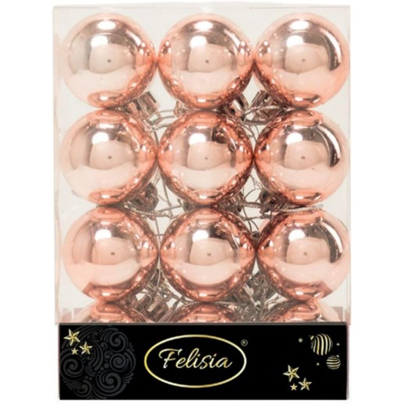 Set 24 Sfere di Natale in Plastica Lucida Ø 4Cm – Vari Colori - Rosa Lucido