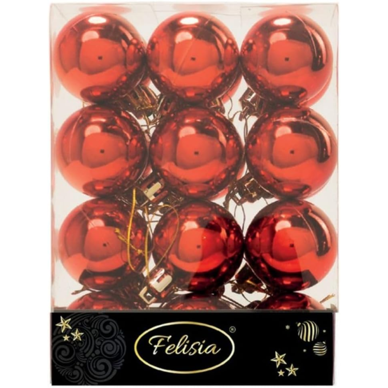 Set 24 Sfere di Natale in Plastica Lucida Ø 4Cm – Vari Colori - Rosso Lucido
