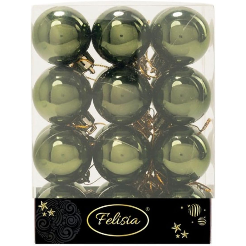 Set 24 Sfere di Natale in Plastica Lucida Ø 4Cm – Vari Colori - Verde Albero Lucido