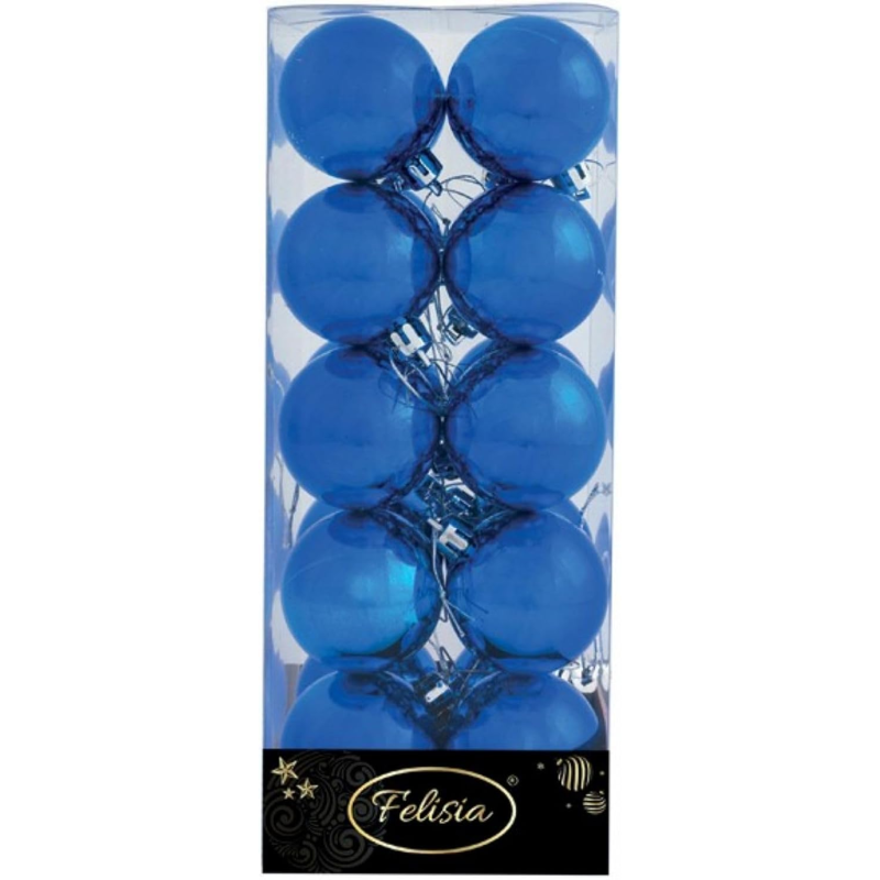 Set 20 Sfere di Natale in Plastica Ø 5Cm - Assortite Lucide e Glitterate – Vari Colori - Blu Lucido