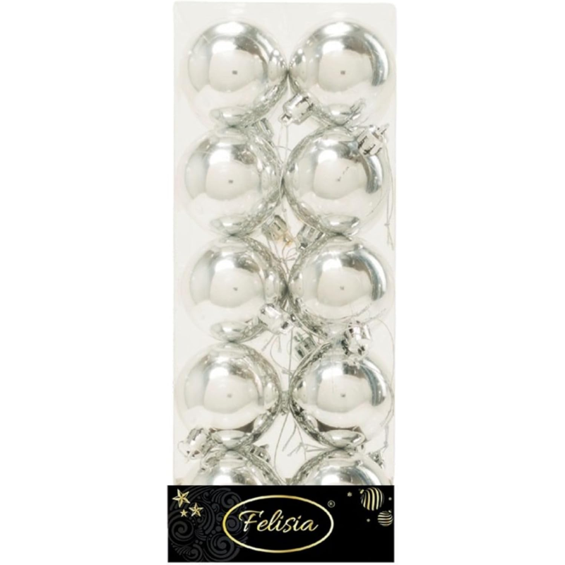 Set 20 Sfere di Natale in Plastica Ø 5Cm - Assortite Lucide e Glitterate – Vari Colori - Argento Lucido