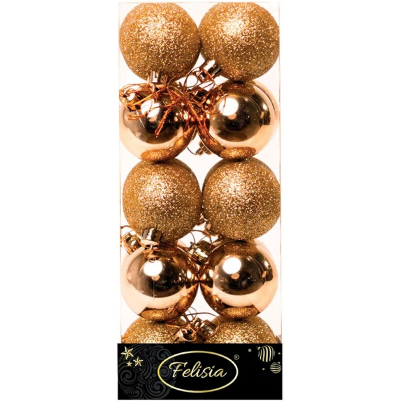 Set 20 Sfere di Natale in Plastica Ø 5Cm - Assortite Lucide e Glitterate – Vari Colori - Oro