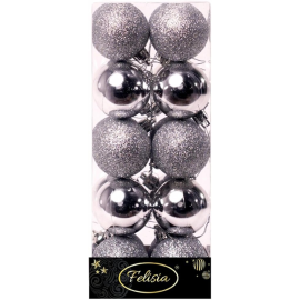 Set 20 Sfere di Natale in Plastica Ø 5Cm - Assortite Lucide e Glitterate – Vari Colori - Argento