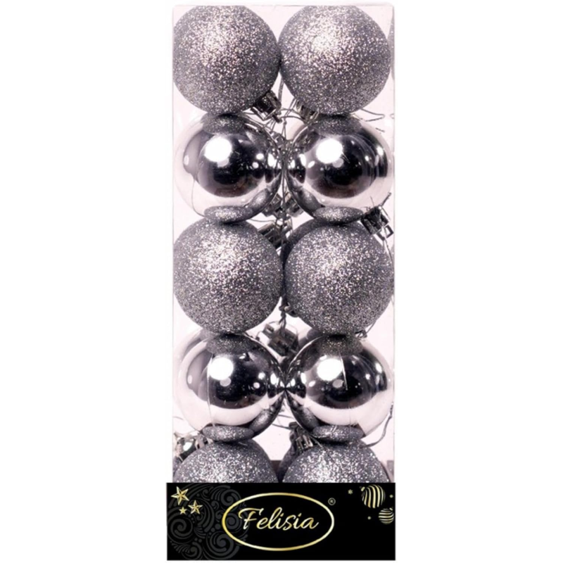 Set 20 Sfere di Natale in Plastica Ø 5Cm - Assortite Lucide e Glitterate – Vari Colori - Argento