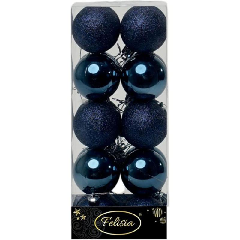 Set 20 Sfere di Natale in Plastica Ø 5Cm - Assortite Lucide e Glitterate – Vari Colori - Blu Navy