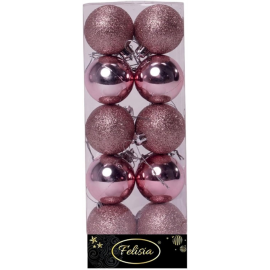 Set 20 Sfere di Natale in Plastica Ø 5Cm - Assortite Lucide e Glitterate – Vari Colori - Rosa