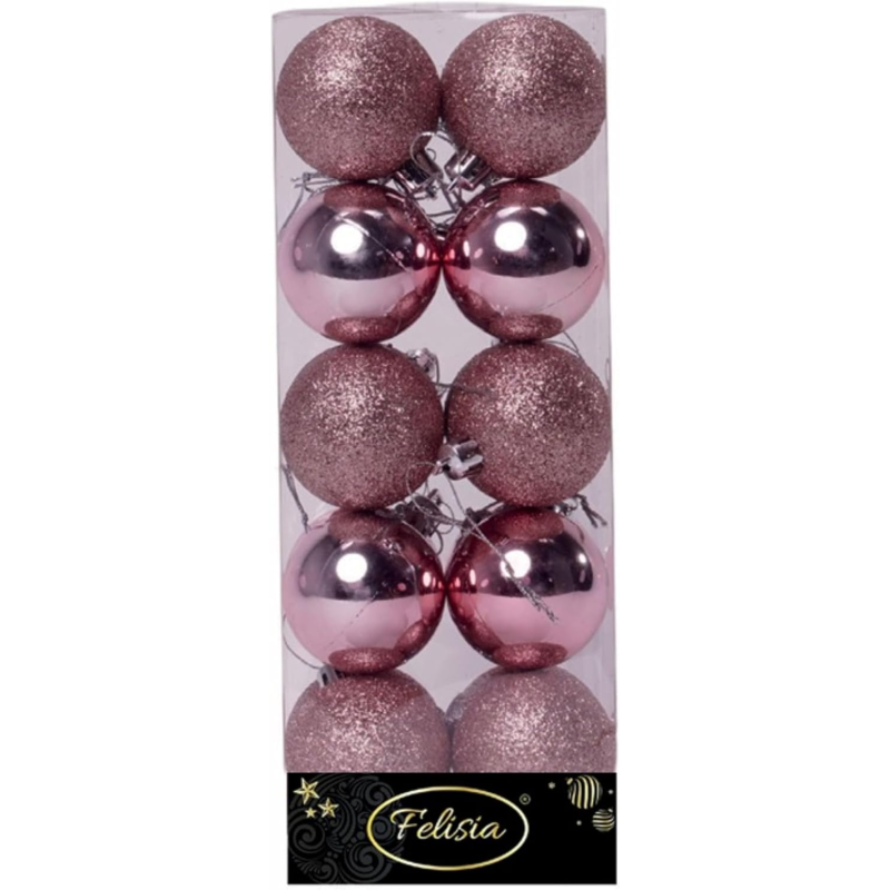 Set 20 Sfere di Natale in Plastica Ø 5Cm - Assortite Lucide e Glitterate – Vari Colori - Rosa