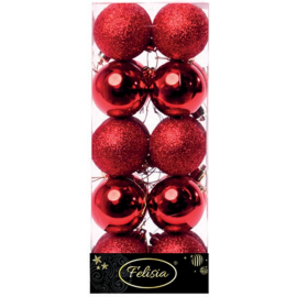 Set 20 Sfere di Natale in Plastica Ø 5Cm - Assortite Lucide e Glitterate – Vari Colori - Rosso