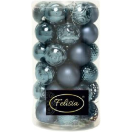 Set 36 Sfere di Natale in Plastica Ø 6 cm - Assortite con Diversi Decori - Confezione Cilindrica - Blu Navy