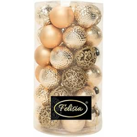 Set 36 Sfere di Natale in Plastica Ø 6 cm - Assortite con Diversi Decori - Confezione Cilindrica - Oro