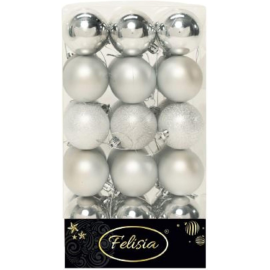 Set di 30 Sfere di Natale in Plastica Ø 6 cm - Finitura Lucida, Opaca e Increspata - Argento