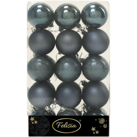 Set di 30 Sfere di Natale in Plastica Ø 6 cm - Finitura Lucida, Opaca e Increspata - Blu Navy