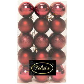 Set di 30 Sfere di Natale in Plastica Ø 6 cm - Finitura Lucida, Opaca e Increspata - Burgundy