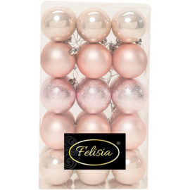 Set di 30 Sfere di Natale in Plastica Ø 6 cm - Finitura Lucida, Opaca e Increspata - Cipria