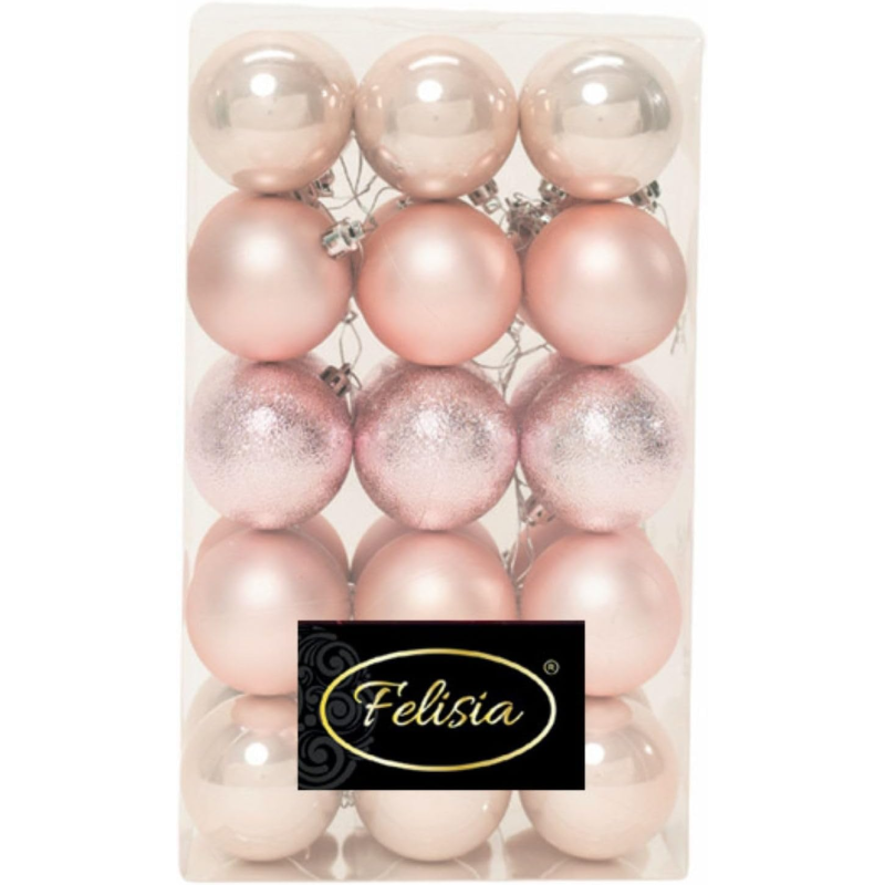 Set di 30 Sfere di Natale in Plastica Ø 6 cm - Finitura Lucida, Opaca e Increspata - Cipria