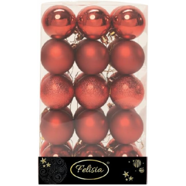 Set di 30 Sfere di Natale in Plastica Ø 6 cm - Finitura Lucida, Opaca e Increspata - Rosso