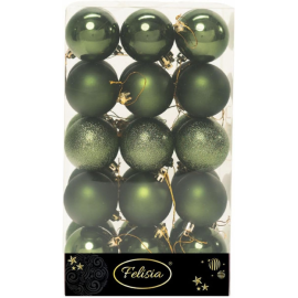 Set di 30 Sfere di Natale in Plastica Ø 6 cm - Finitura Lucida, Opaca e Increspata - Verde Albero