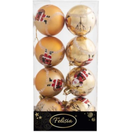 Sfere di Natale Oro con Decoro Ø 6cm - 8 Pezzi - Oro Babbo Natale