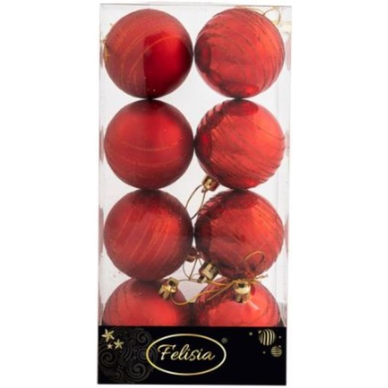 Sfere di Natale Oro con Decoro Ø 6cm - 8 Pezzi - Rosso