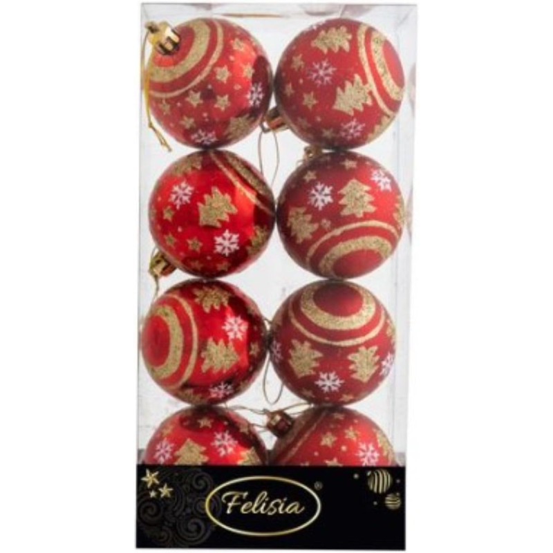 Sfere di Natale Oro con Decoro Ø 6cm - 8 Pezzi - Rosso Babbo Natale