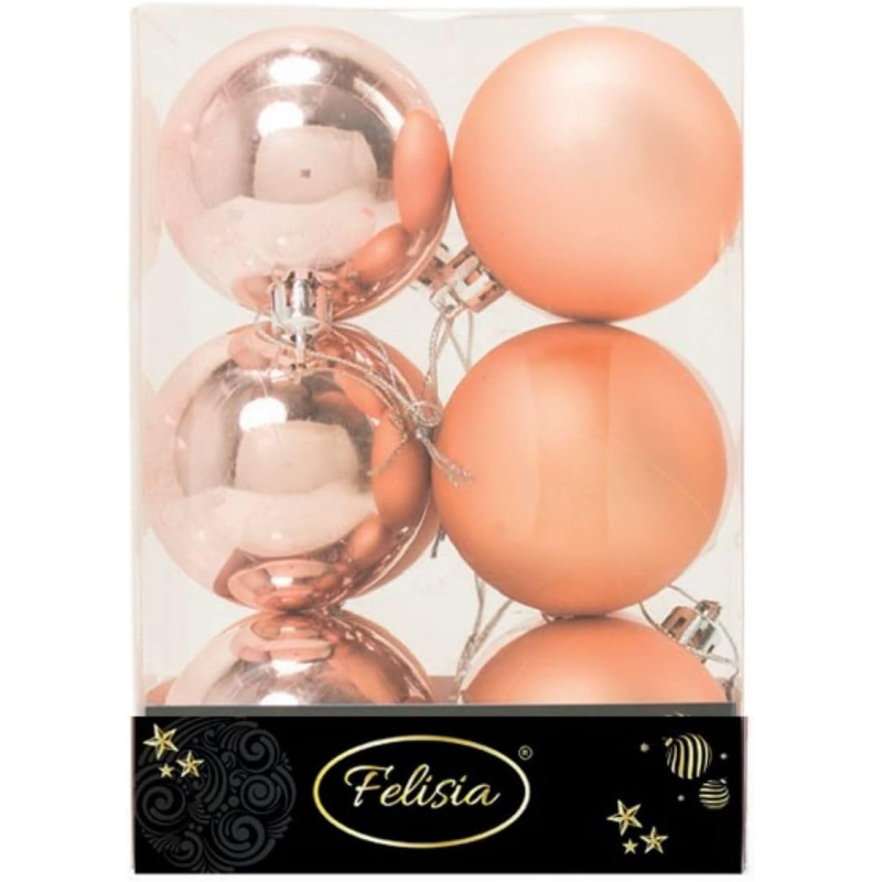 Set 12 Sfere di Natale in Plastica Ø 6Cm - Assortite Lucide e Opache – Vari Colori - Rosa