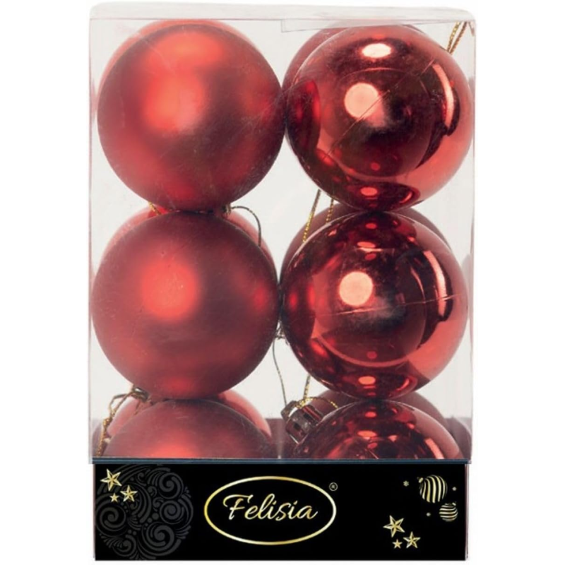 Set 12 Sfere di Natale in Plastica Ø 6Cm - Assortite Lucide e Opache – Vari Colori - Rosso