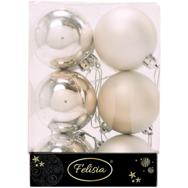 Set 12 Sfere di Natale in Plastica Ø 6Cm - Assortite Lucide e Opache – Vari Colori - Argento