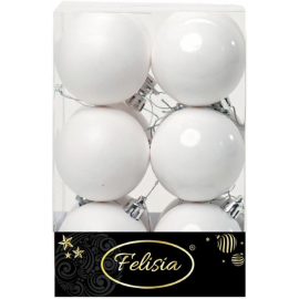 Set 12 Sfere di Natale in Plastica Ø 6Cm - Assortite Lucide e Opache – Vari Colori - Bianco