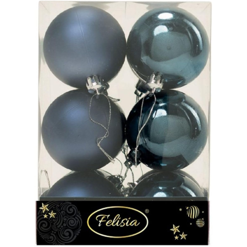 Set 12 Sfere di Natale in Plastica Ø 6Cm - Assortite Lucide e Opache – Vari Colori - Blu Navy