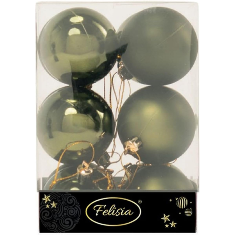 Set 12 Sfere di Natale in Plastica Ø 6Cm - Assortite Lucide e Opache – Vari Colori - Verde Albero