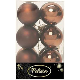 Set 12 Sfere di Natale in Plastica Ø 6Cm - Assortite Lucide e Opache – Vari Colori - Brown Coffee