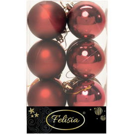 Set 12 Sfere di Natale in Plastica Ø 6Cm - Assortite Lucide e Opache – Vari Colori - Burgundy