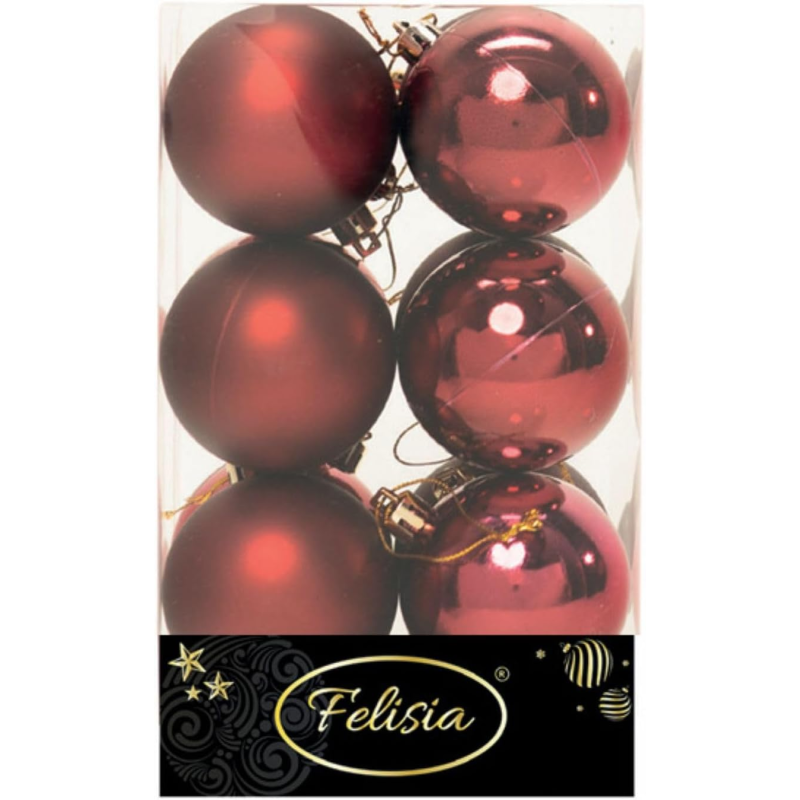 Set 12 Sfere di Natale in Plastica Ø 6Cm - Assortite Lucide e Opache – Vari Colori - Burgundy