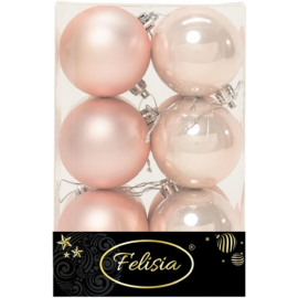 Set 12 Sfere di Natale in Plastica Ø 6Cm - Assortite Lucide e Opache – Vari Colori - Cipria