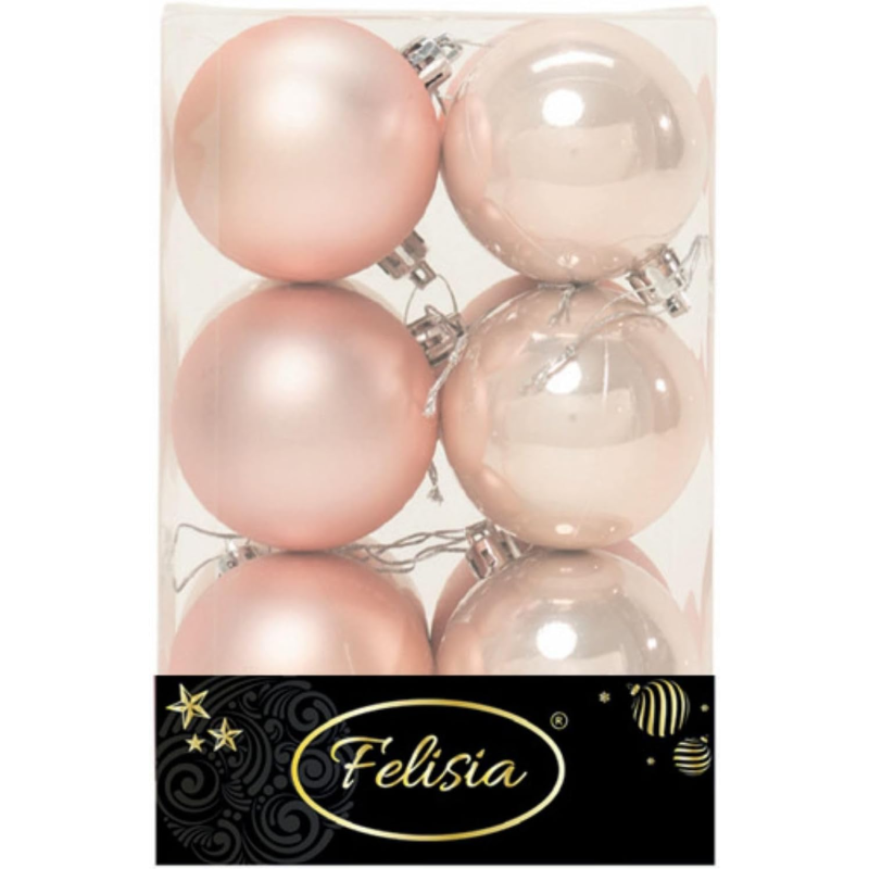 Set 12 Sfere di Natale in Plastica Ø 6Cm - Assortite Lucide e Opache – Vari Colori - Cipria