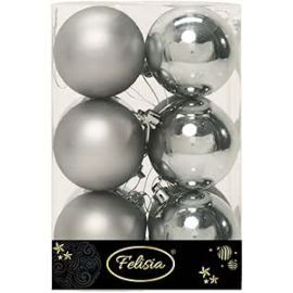 Set 12 Sfere di Natale in Plastica Ø 6Cm - Assortite Lucide e Opache – Vari Colori - Light Grey