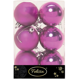 Set 12 Sfere di Natale in Plastica Ø 6Cm - Assortite Lucide e Opache – Vari Colori - Magenta