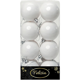 Set 16 Sfere di Natale in Plastica Lucide Ø 6Cm - Vari Colori - Bianco Lucido
