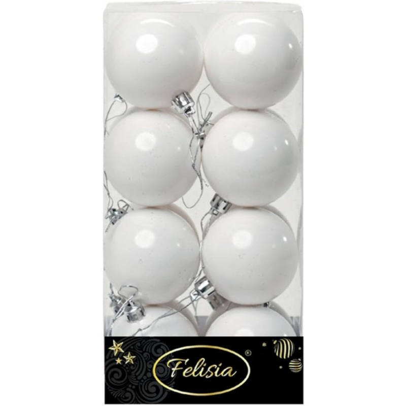 Set 16 Sfere di Natale in Plastica Lucide Ø 6Cm - Vari Colori - Bianco Lucido
