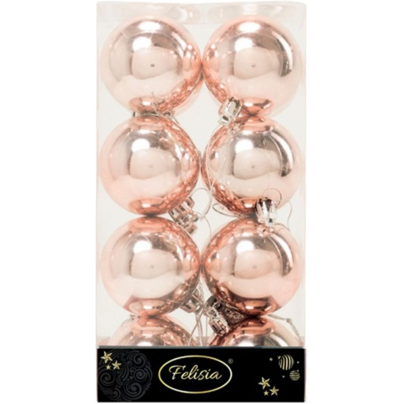 Set 16 Sfere di Natale in Plastica Lucide Ø 6Cm - Vari Colori - Rosa Lucido