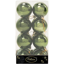 Set 16 Sfere di Natale in Plastica Lucide Ø 6Cm - Vari Colori - Verde Albero Lucido